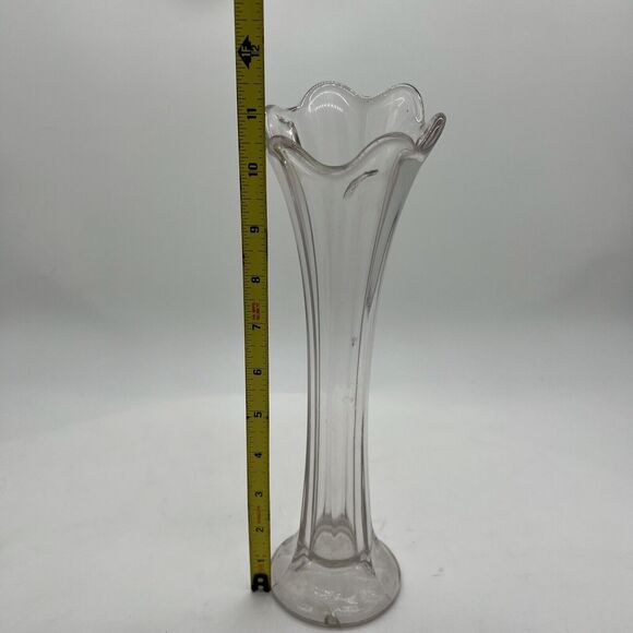 Vintage Clear Glass Swung Vase 11.75” AS IS - Picture 14 of 15